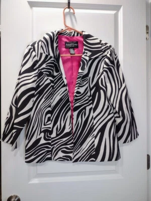 Russell Kemp New York Size 10 Zebra Stripe Blazer Pink Lining Chest 18 Length 22 - Image 1 of 4