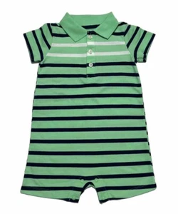 CARTERS Size 18M Striped Polo Outfit Green One Piece Shorts Romper Baby Boys NWT - Picture 1 of 3