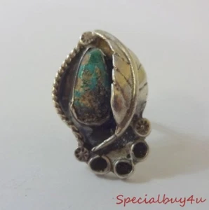 Southwestern Turquoise Art Ring Sterling Silver Leaf Size 6 Statement Jewelry - Picture 1 of 5