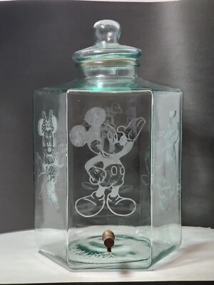 Vtg Italian Green Glass 5 Gallon Hexagon Drink Dispenser Mickey Mouse & Friends  - Image 1 of 4