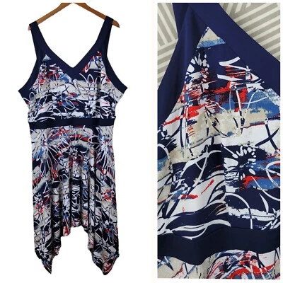 Avenue Shirt Dress Plus size 26/28W 4X Floral Midi Stretch blue Handkerchief Hem - Image 1 of 4