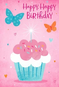 Cute HAPPY BIRTHDAY Card FOR GIRL Cupcake Pink by American Greetings+ Envelope - Picture 1 of 4