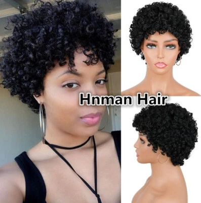 Pelucas cortas corte pixie peluca cabello humano real pelucas pixie rizos en espiral para mujeres negras Foto 1 de 4