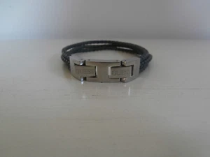 GUESS DESIGNER MENS GREY LEATHER BRACELET BRAIDED BRACELET WITH STAINLESS STEEL - Picture 1 of 19