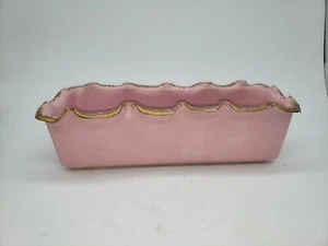 MCM Rectangle Pottery Planter Dish Pink Gold Speckled Crimped Rim 802 T34 - Picture 1 of 9