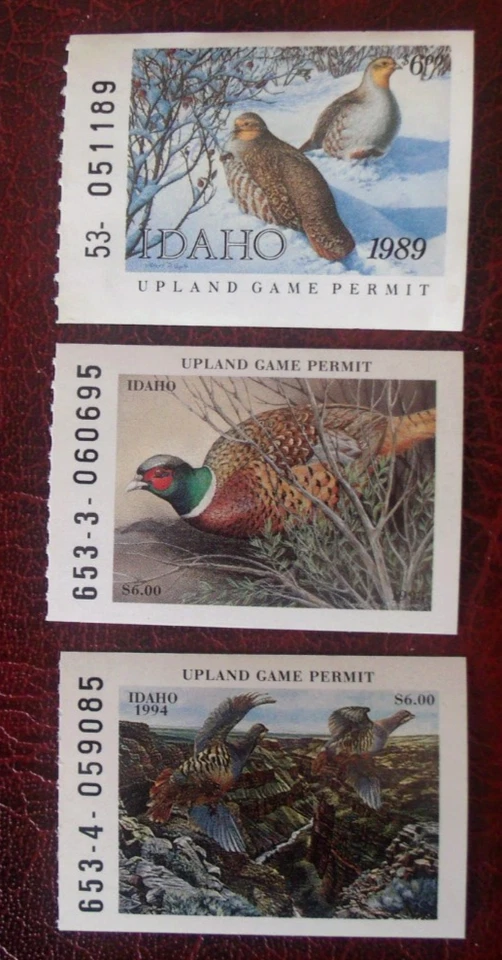 Idaho Upland Game Hunting Stamps - 1989, 1993, 1994  Lot#69z - Unused - Image 1 of 1