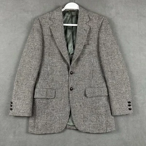Harris Tweed Hand Woven Scottish Wool Blazer Mens 38R Jacket Brown Pockets - Picture 1 of 19