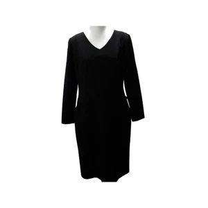 Talbots Classic Black V-Neck Long Sleeve Front Pockets Stretch LBD Modest 12 - Picture 1 of 4
