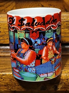 Vintage El Salvador Ceramic Coffee Mug Cup Food Vendors Cafe Pupusas Tamales  - Picture 1 of 6