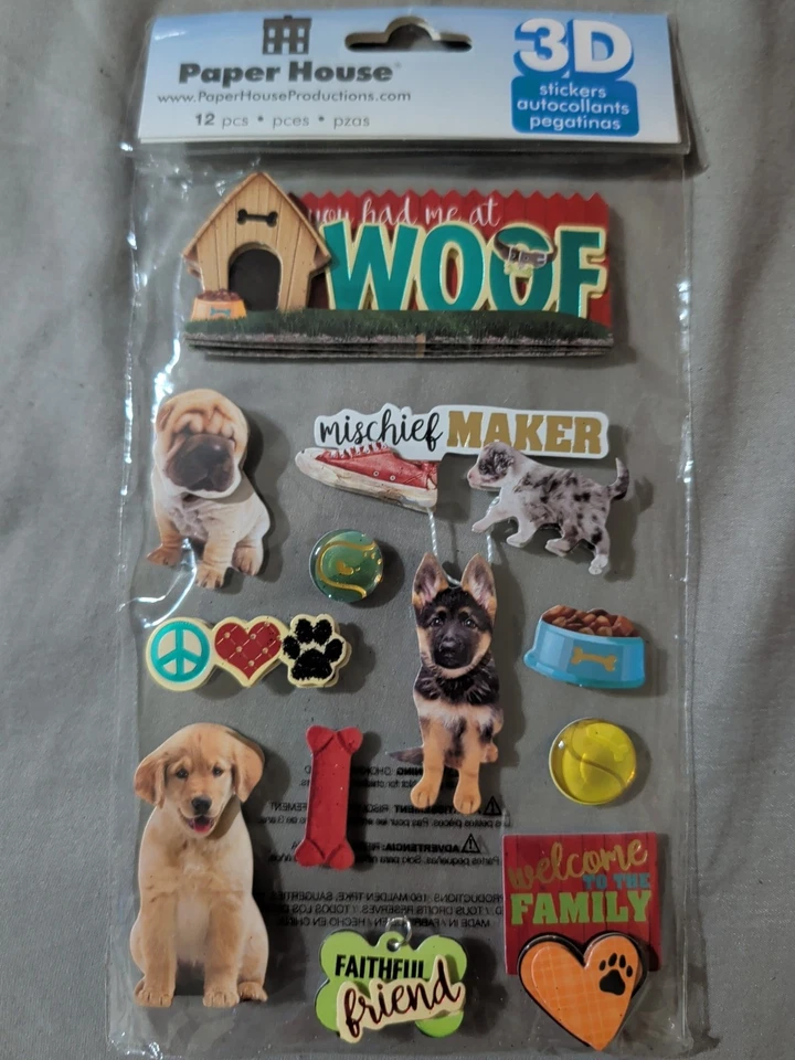 Paper House YOU HAD ME AT WOOF 3D Stickers Dog Pet Bone Food Ball - Image 1 of 2
