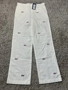 $70 VINEYARD VINES Boys Embroidered Flag Whale Club Pants White Size 14 NWT! - Picture 1 of 7