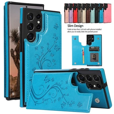 For Samsung S25 Ultra S24 Plus S23 Flower Pattern Leather Wallet Card Stand Case - Image 1 of 4