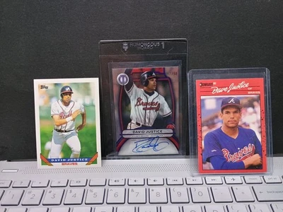 3 tarjetas de béisbol David Justice, numeradas automáticamente, novato Foto 1 de 4