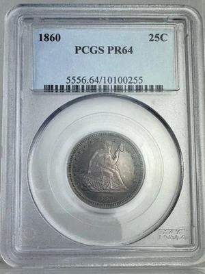 1860 Seated Liberty Quarter Dollar PCGS PR64 25c Teal Blue Toning - Image 1 of 4