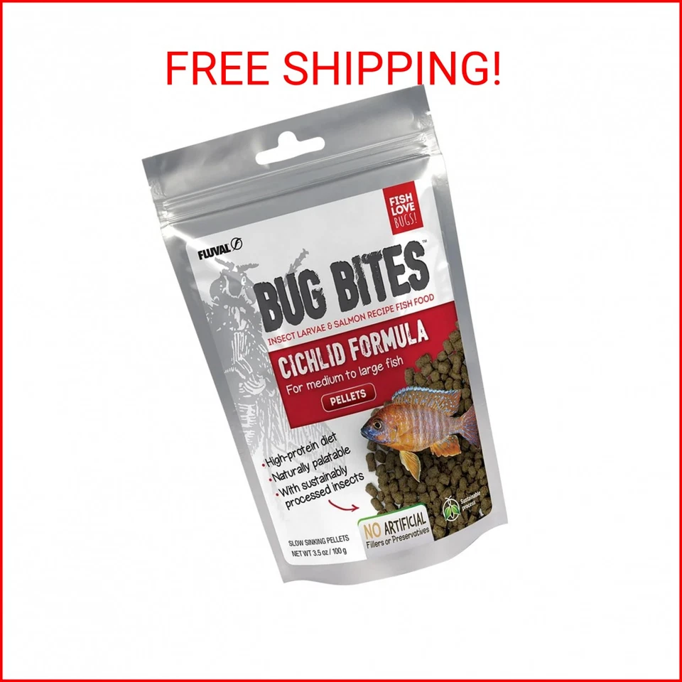 Alimento para peces cíclidos Fluval Bug Bites, pellets para peces de tamaño mediano a grande, 3,53 Foto 1 de 2