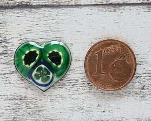 Emaille Herz Millefiori grün blau Murano Vintage 1970er Geschenk alt süß Retro - Picture 1 of 3