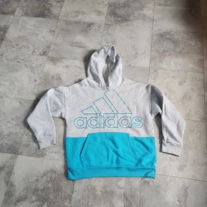 Boys Adidas Hooded Sweatshirt Size L 14 boys Grey with Blue - Used great conditi - Picture 1 of 8