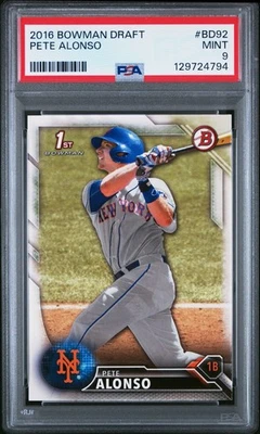 2016 Bowman Draft PETE ALONSO #BD92 1ST RC PSA 9 MINT New York Mets HR Derby - Image 1 of 2