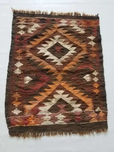 Fine Vintage Traditional Hand Made Oriental Wool Brown Beige Kilim 88x73cm - Picture 1 of 12