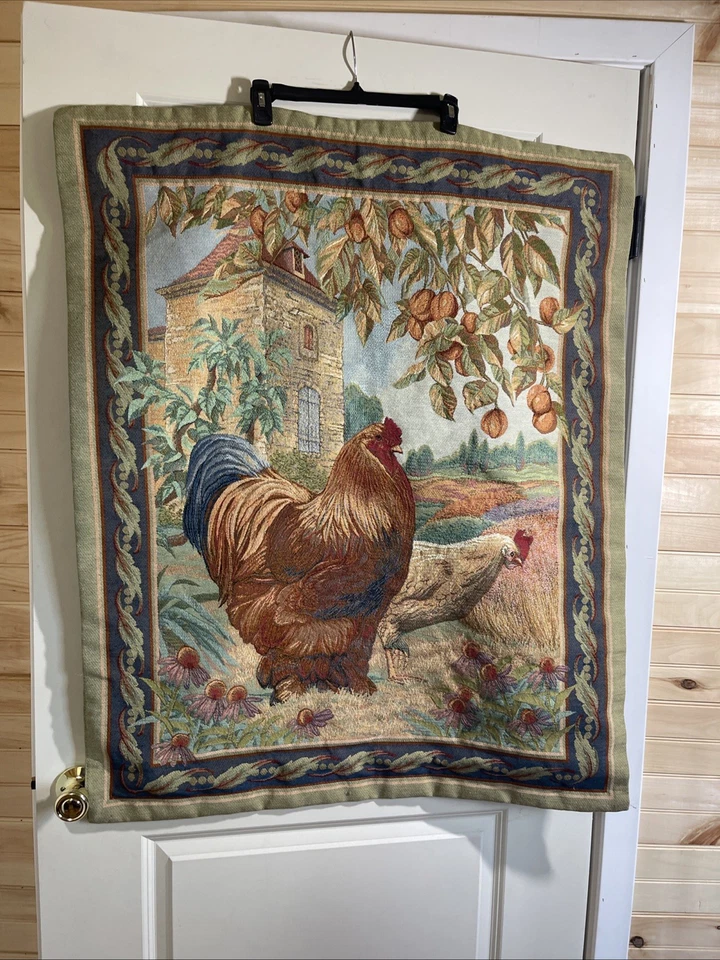 Tapiz con gallos de caña de lujo y gallina campo francés colgante de pared granja Foto 1 de 3