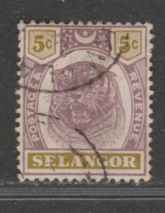 SELANGOR 1895 5c Tiger SG 55 Used - Picture 1 of 2