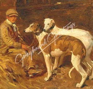 Greyhound Dog Tile Art Piece "Boy + Dogs" - Stand or Hang 4-1/4" Square - Picture 1 of 2