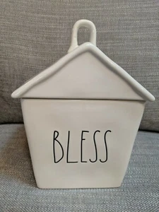 New Rae Dunn “BLESS” House Birdhouse Cookie Jar Canister Artisan Collection - Picture 1 of 4