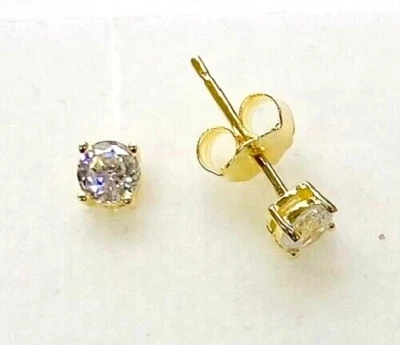 Aretes de plata de ley revestidos de oro amarillo de 18 quilates de 100 facetas de 0,50 quilates Foto 1 de 4