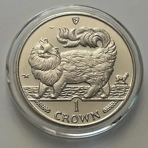 1993 Isle of Man Maine Coon Cat 1 Crown Coin Brilliant Uncirculated Condition - Picture 1 of 14