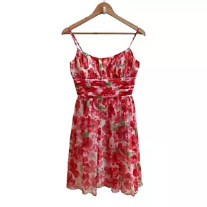 Muse rot Mohn Blumendruck Seide Spaghettiträger Fit Flare Damengröße 2 - Bild 1 von 17