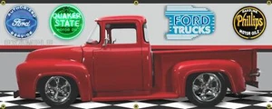1956 Ford F100 Truck Red (155) Garage Scene 13oz Vinyl Banner. 2 Sizes. - Picture 1 of 1