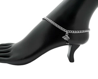 10" Cuban Chain Anklet Bracelet BLACK NEFERTITI Ankle Bracelet Rhodium Plated - Image 1 of 4