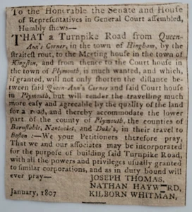 1807 Road Between Hingham Plymouth MA Requested Original Newspaper Ad ~2.5x3" - Picture 1 of 1