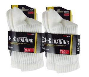 Under Armour Training Socks White 8 Pairs Total Children Youth size Large 1-4 - Picture 1 of 2