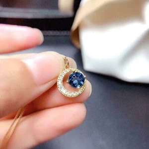 Women's 2 Ct Round Cut Simulated Blue Sapphire Pendant In 14K Yellow Gold Plated - Picture 1 of 4