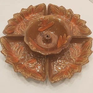 California Pottery Chip And Dip Charcuterie Tray 5 Piece Brown Orange Leaf - Picture 1 of 11