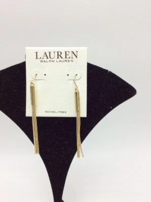 $48 Lauren Ralph Lauren Tono Oro Largo Flecos Pendientes Colgantes 1B Foto 1 de 4