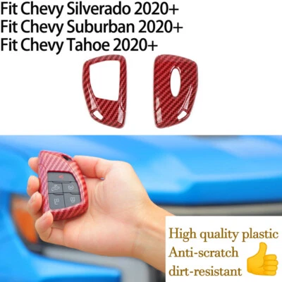 Red Carbon Key Fob Case Cover Protect Trim For Chevy Silverado/Suburban 2020+ - Image 1 of 4