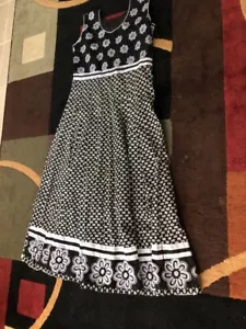 Schönes langes Kleid Jaipur Print Baumwolle hübsch s/w bequem Freizeitkleid - Bild 1 von 2