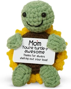 Mini Handarbeit positive Schildkröte gehäkelt mit Botschaft Karte - Geschenke für Mama - Bild 1 von 16