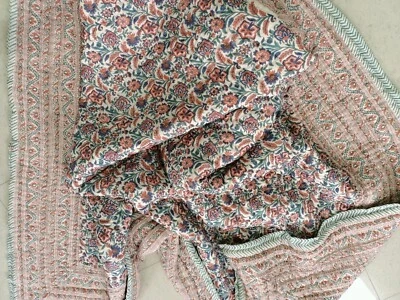 Edredón de algodón reversible Jaipuri Razai bloque de mano indio manta de invierno edredón arte Foto 1 de 4