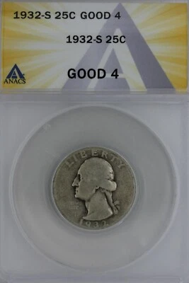 1932-S  .25  ANACS  G 4   Washington Quarter, Silver 25 Cents - Image 1 of 2
