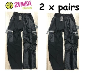 2x Damen SCHWARZ Gr.8-10 kleine Zumba Fitness Cargo Kampfhose Tanzhose - Bild 1 von 4