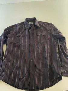 Johnston & Murphy Brown Stitched Stripe LONG SLEEVE SHIRT Large Slim 16.5x35/36 - Picture 1 of 4