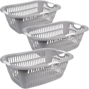 3er Set. Wäschekorb XL 38 Liter Wäschewanne Plastik Kunststoff Korb Griffen Grau - Bild 1 von 3