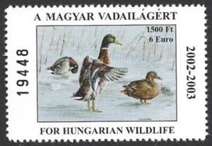 Hungary 2002 Waterfowl Stamp Mallard Duck Revenue Variety #HG-1a (HU1A) VF-NH - Picture 1 of 2