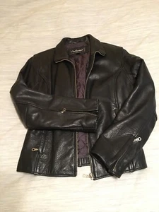 Women’s Leather Motorcycle Jacket Oakwood Classic Sz M Zippered Sleeves Cuffs A+ - Picture 1 of 7