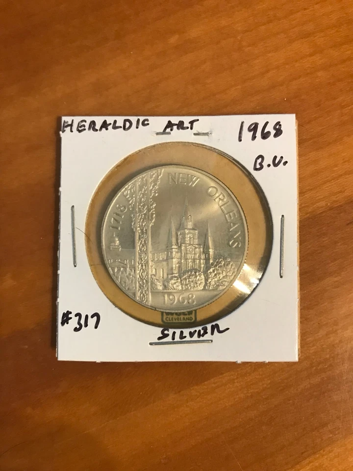 1968 Silver, Heraldic Art Medal, New Orleans 1718, .925 Silver, s/n-1966 - Image 1 of 3