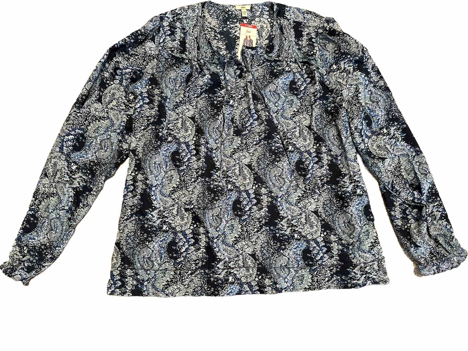 Joie Peasant blouse top Blue Patterned Women Bleu XL casual vacation office boho