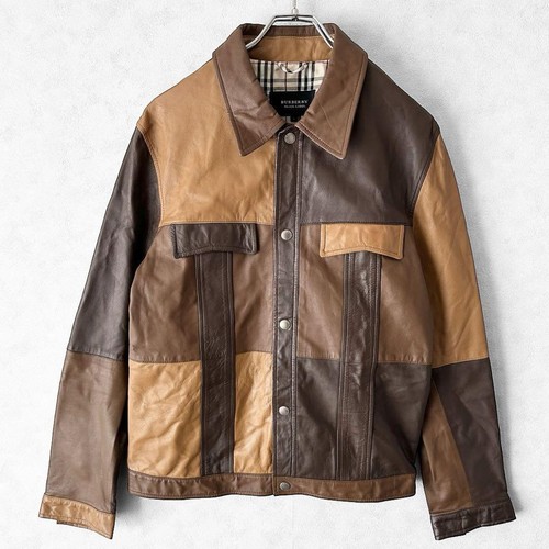 Giacca patchwork Burberry Black Label pelle di agnello beige marrone taglia L ottima